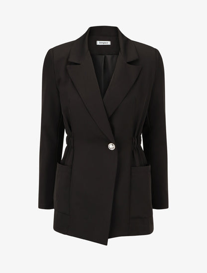 Blazer mi-long élastiqué et boutonné - Noir - 4