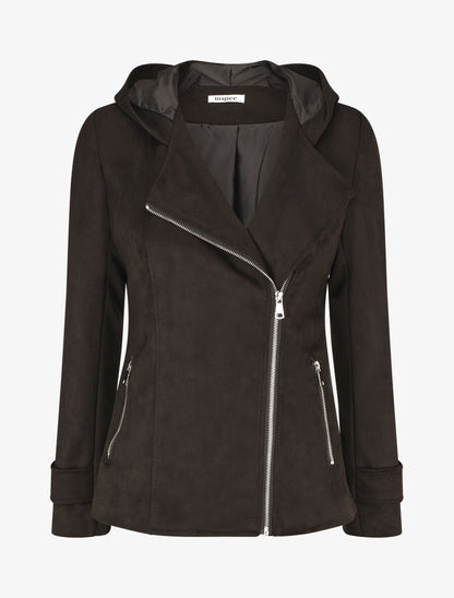 Veste en suédine à capuche - Noir - 1