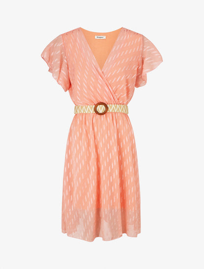 Robe texturée en voile - Rose saumon - 4