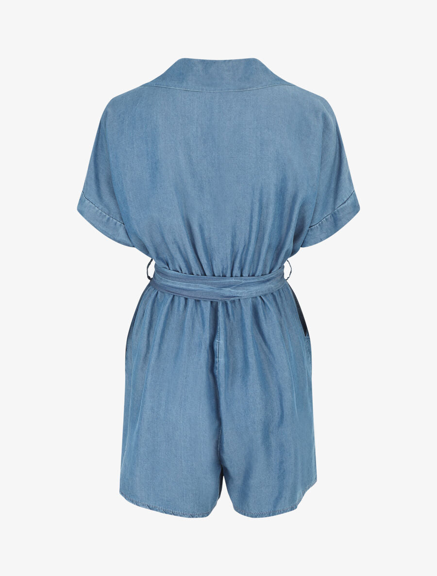 Combishort style chemise manches courtes - Bleu clair - 2