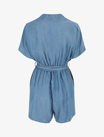 Combishort style chemise manches courtes - Bleu clair - 2