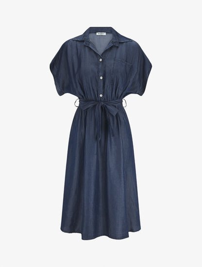 Robe longue évasée manches courtes - Bleu foncé - 1