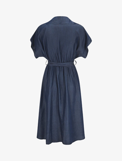Robe longue évasée manches courtes - Bleu foncé - 2