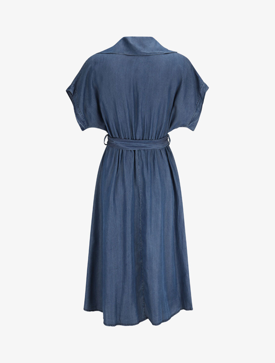 Robe longue évasée manches courtes - Bleu denim - 2