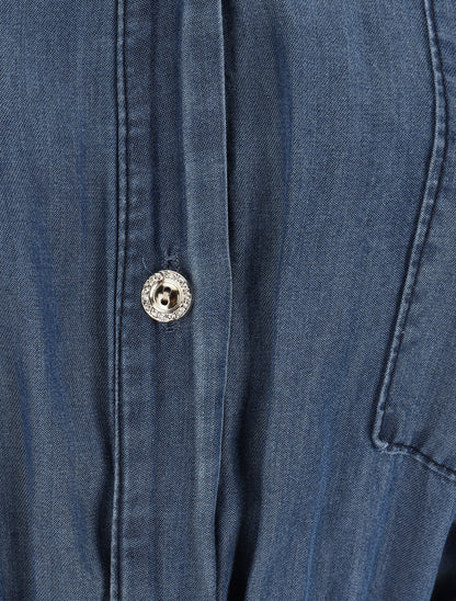Robe longue évasée manches courtes - Bleu denim - 3