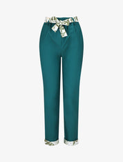 Pantalon droit taille haute ourlet fantaisie - Bleu canard - 4
