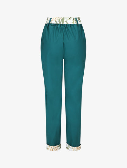 Pantalon droit taille haute ourlet fantaisie - Bleu canard - 2