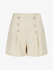 Short droit taille haute à boutons - Beige - 1