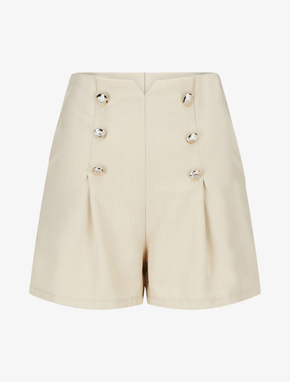 Short droit taille haute à boutons - Beige - 1