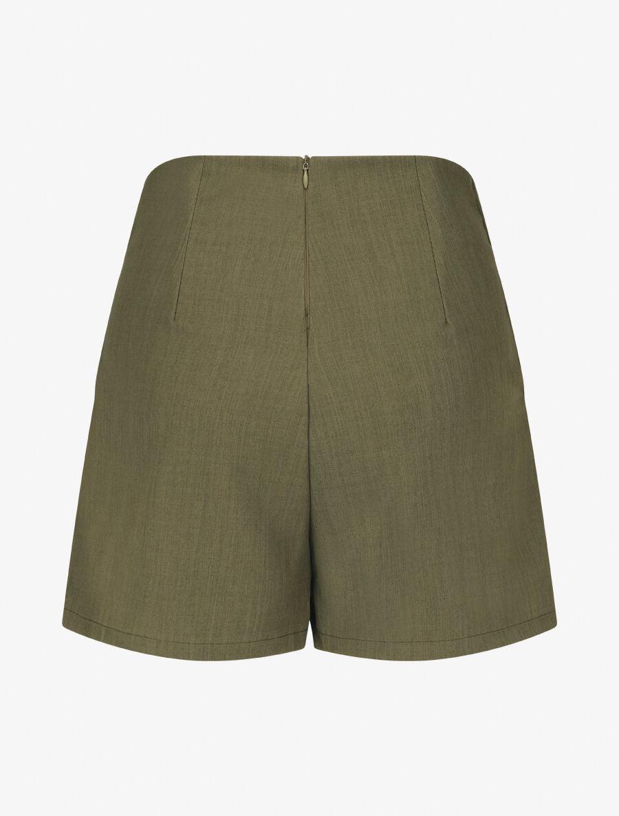 Short droit taille haute à boutons - Kaki - 2