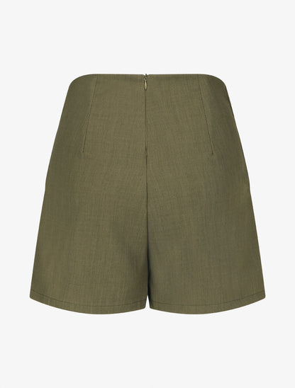 Short droit taille haute à boutons - Kaki - 2