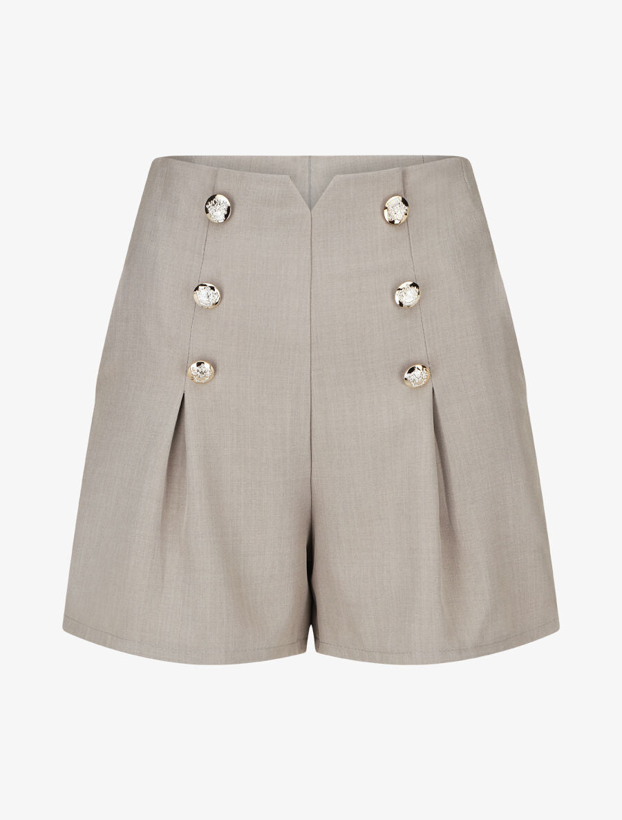 Short droit taille haute à boutons - Gris clair - 4