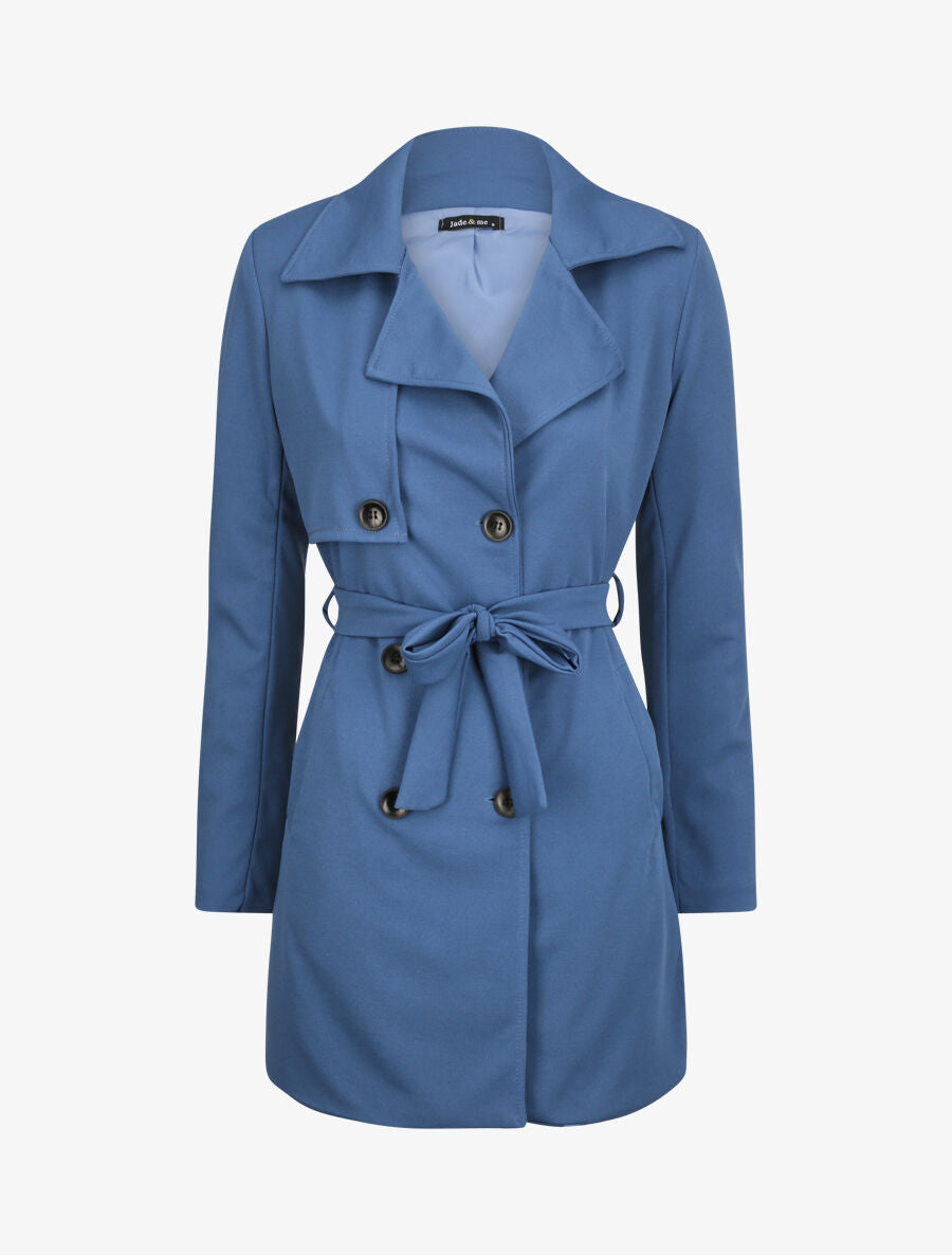 Trench droit court uni - Bleu - 1