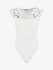 Body sans manches col V en dentelle - Blanc - 1