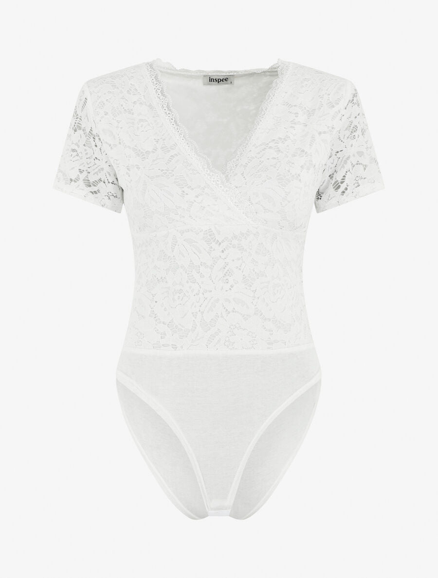 Body manches courtes en dentelle - Blanc - 4