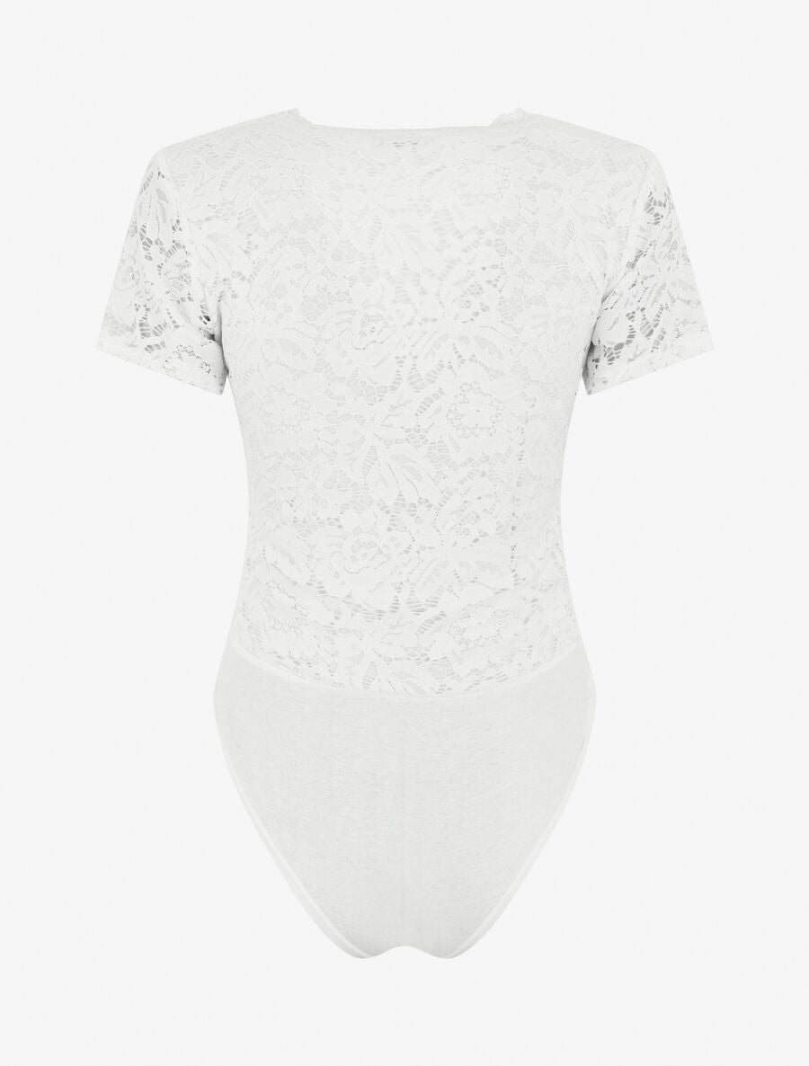 Body manches courtes en dentelle - Blanc - 2