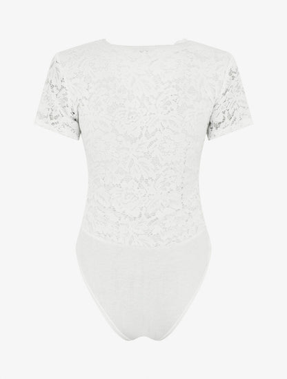 Body manches courtes en dentelle - Blanc - 2