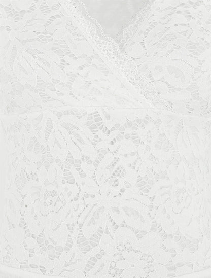 Body manches courtes en dentelle - Blanc - 3