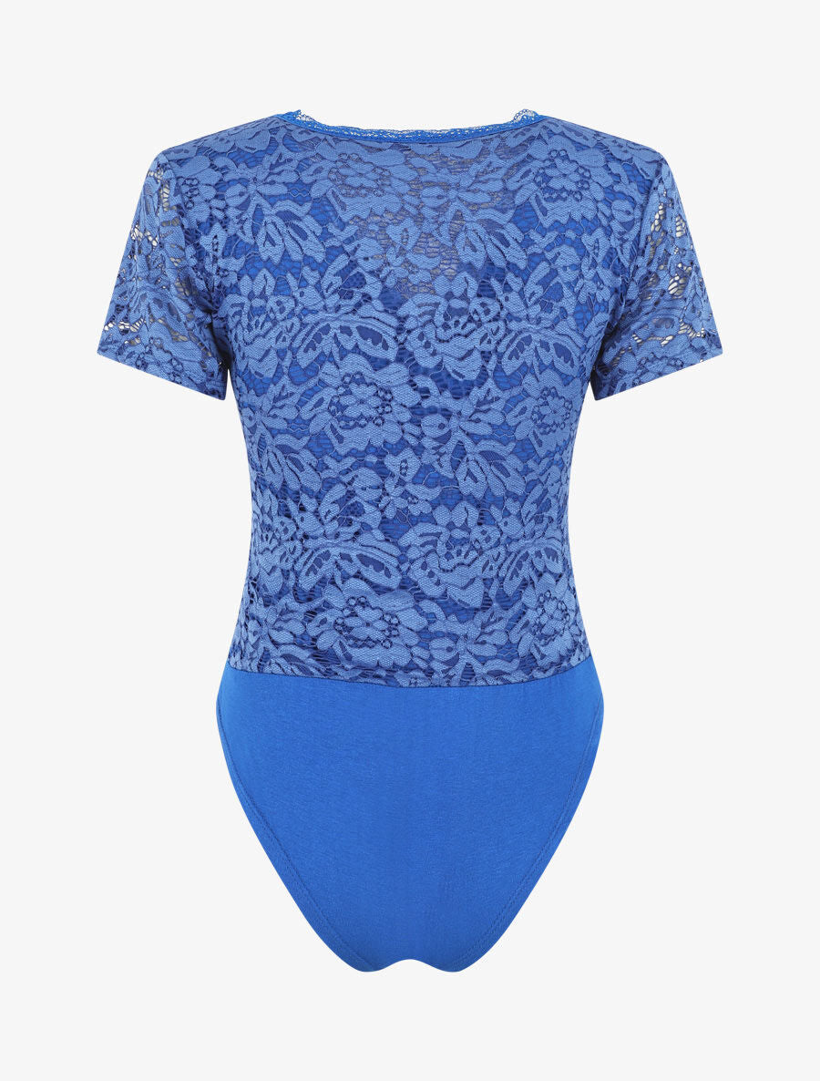 Body manches courtes en dentelle - Bleu - 2