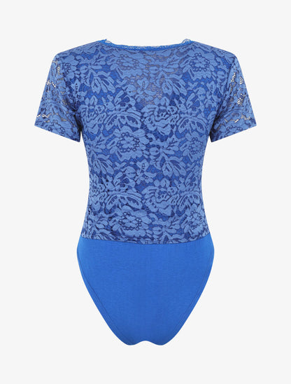 Body manches courtes en dentelle - Bleu - 2