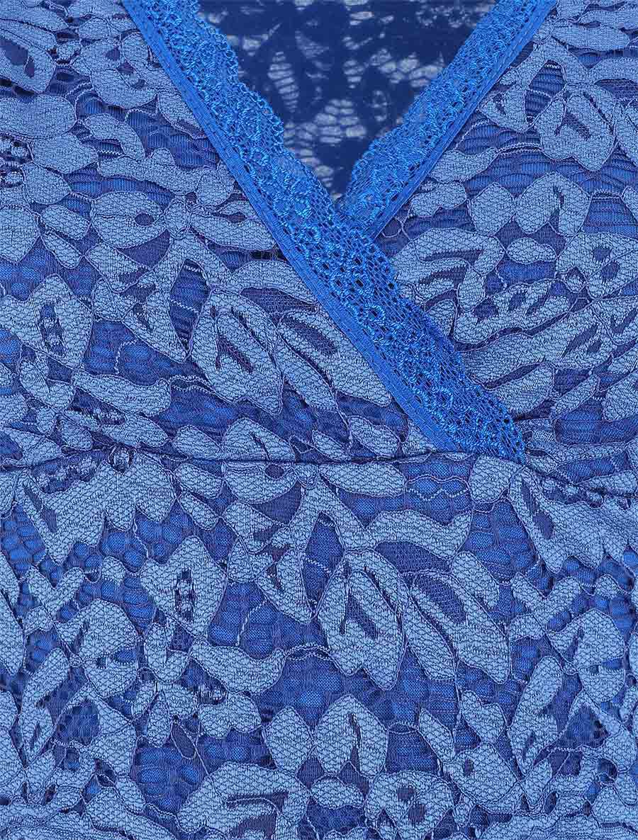 Body manches courtes en dentelle - Bleu - 3