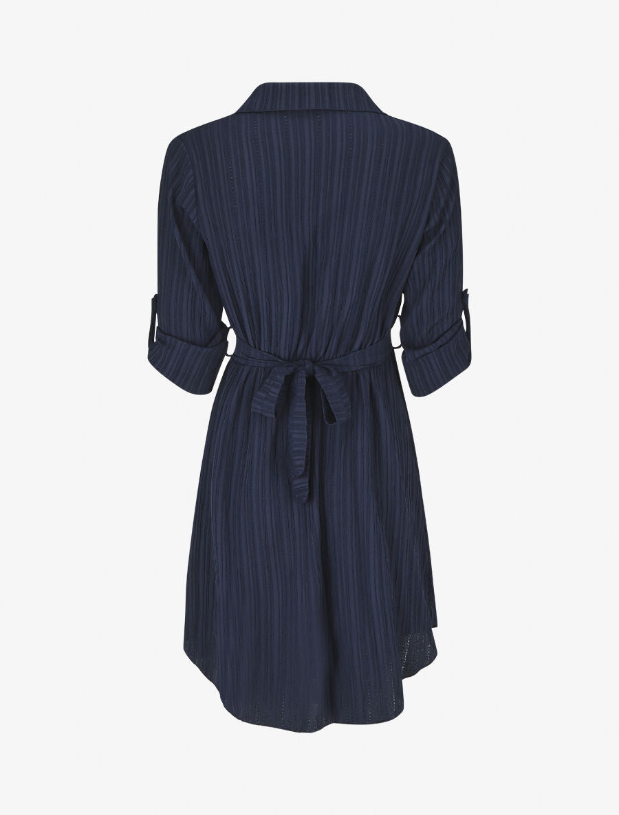 Robe chemise mi-longue texturée - Marine - 2