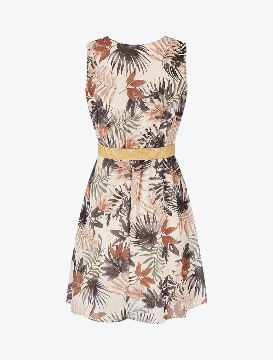Robe élastiquée à imprimé feuillage - Noir - 2