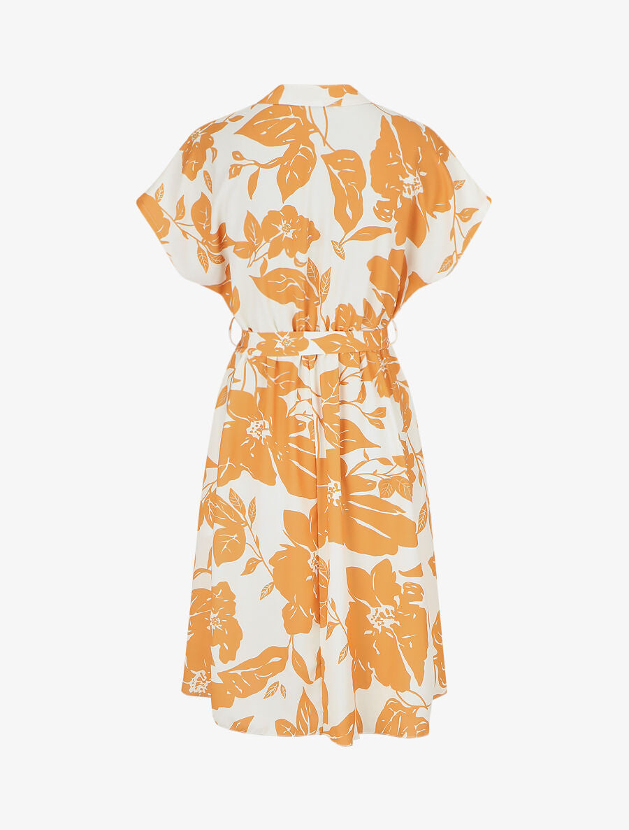 Robe longue élastiquée imprimé feuilles - Orange - 2
