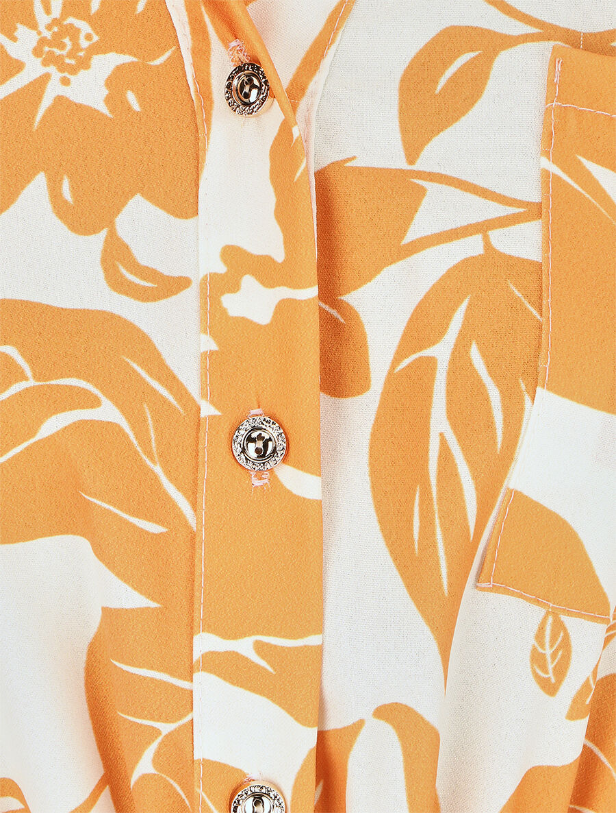 Robe longue élastiquée imprimé feuilles - Orange - 3