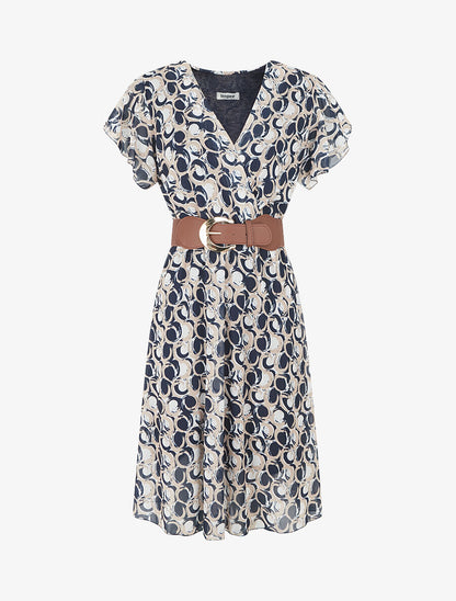 Robe longue élastiquée imprimé fantaisie - Marine - 4