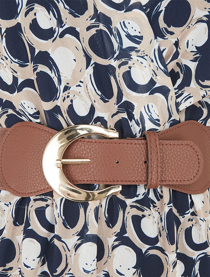 Robe longue élastiquée imprimé fantaisie - Marine - 3