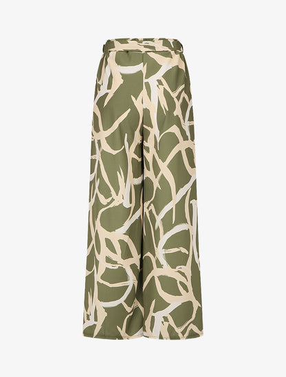 Pantalon ample taille haute motif graphique - Kaki - 2