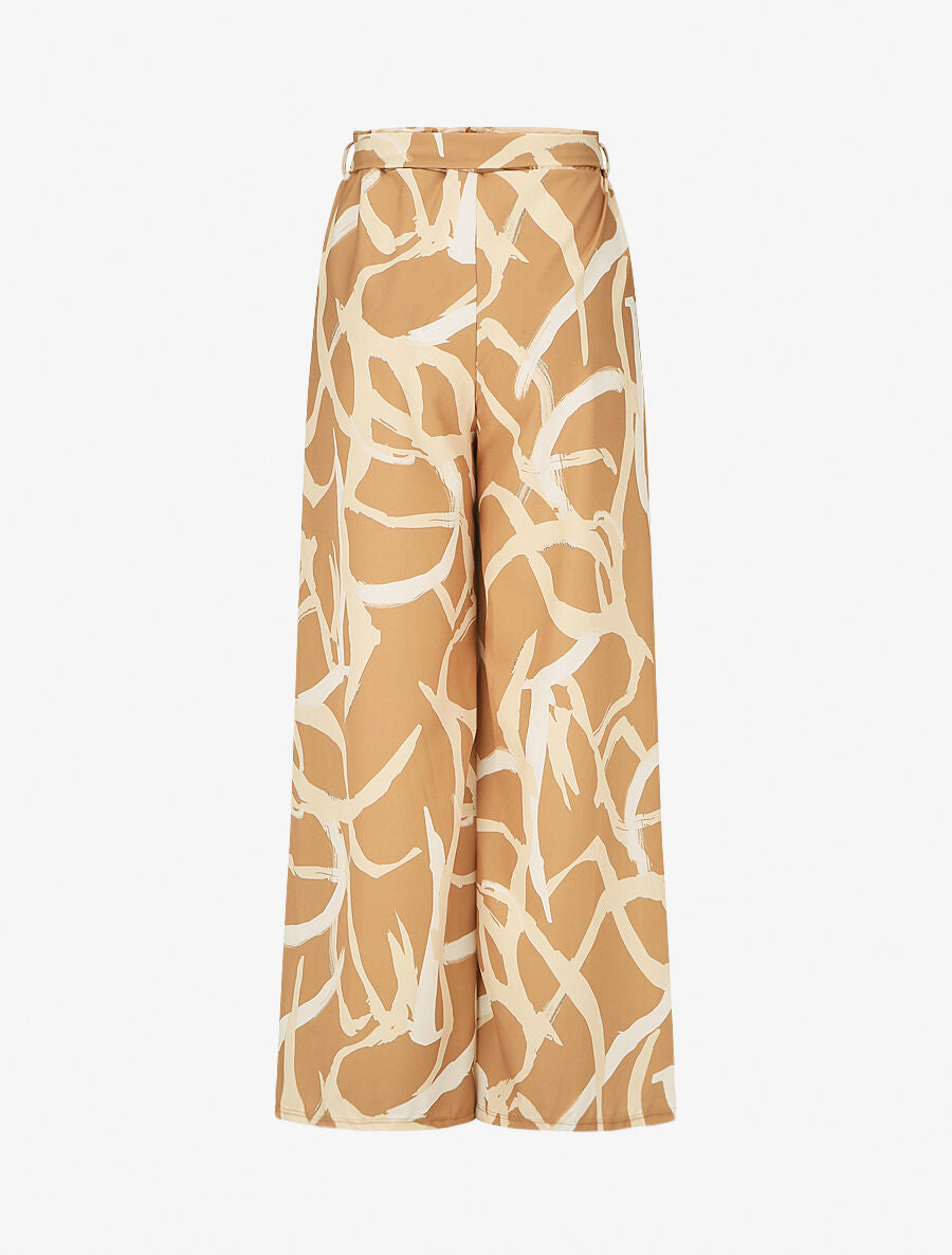 Pantalon ample taille haute motif graphique - Camel - 2