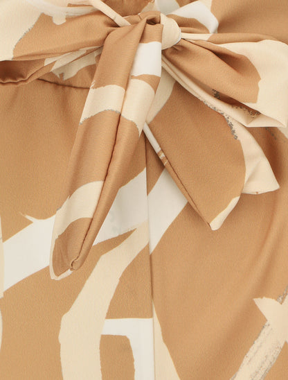 Pantalon ample taille haute motif graphique - Camel - 3