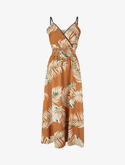 Robe empire imprimé feuilles - Camel - 1