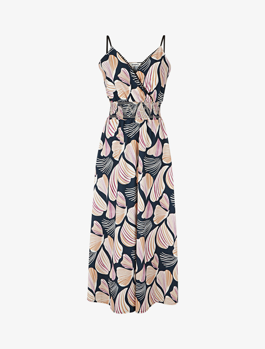 Robe empire imprimé pétales de roses - Marine - 1