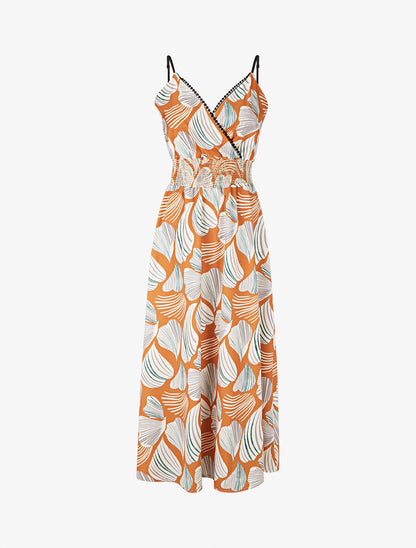 Robe empire imprimé pétales de roses - Orange - 4