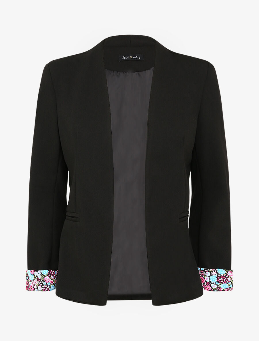 Veste ajustée à manches à revers imprimé fleuri - Noir - 4