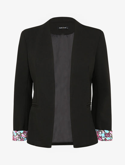 Veste ajustée à manches à revers imprimé fleuri - Noir - 4