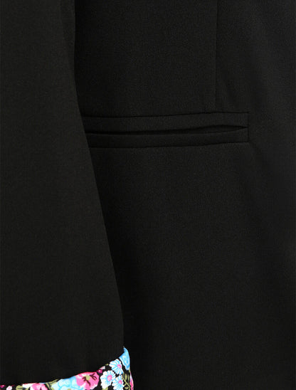 Veste ajustée à manches à revers imprimé fleuri - Noir - 3