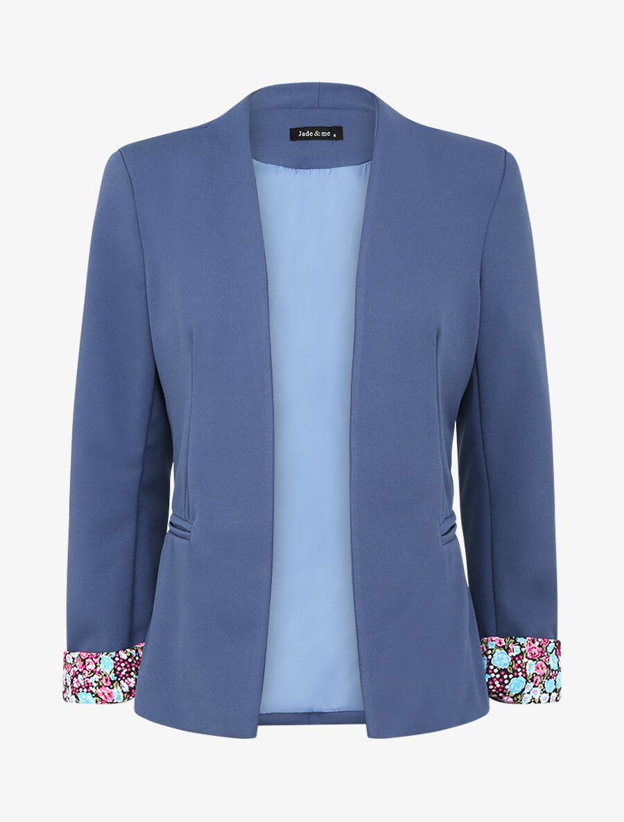 Veste ajustée à manches à revers imprimé fleuri - Bleu charrette - 4