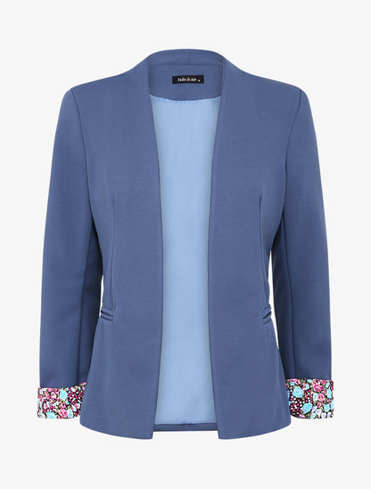 Veste ajustée à manches à revers imprimé fleuri - Bleu charrette - 4