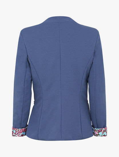 Veste ajustée à manches à revers imprimé fleuri - Bleu charrette - 2