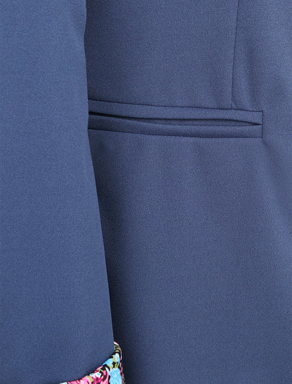 Veste ajustée à manches à revers imprimé fleuri - Bleu charrette - 3
