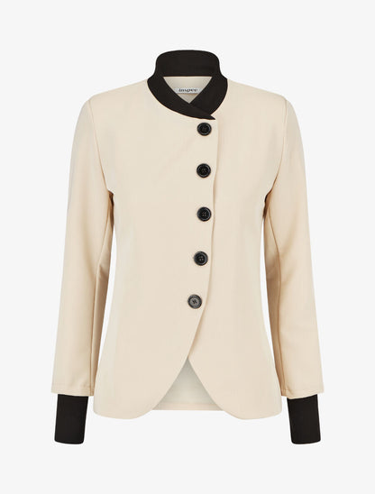 Veste boutonnée à bords côtelés - Beige - 4