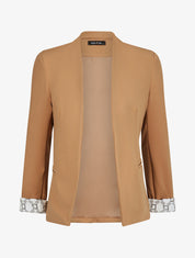 Blazer slim uni à revers imprimé graphique - Camel - 1