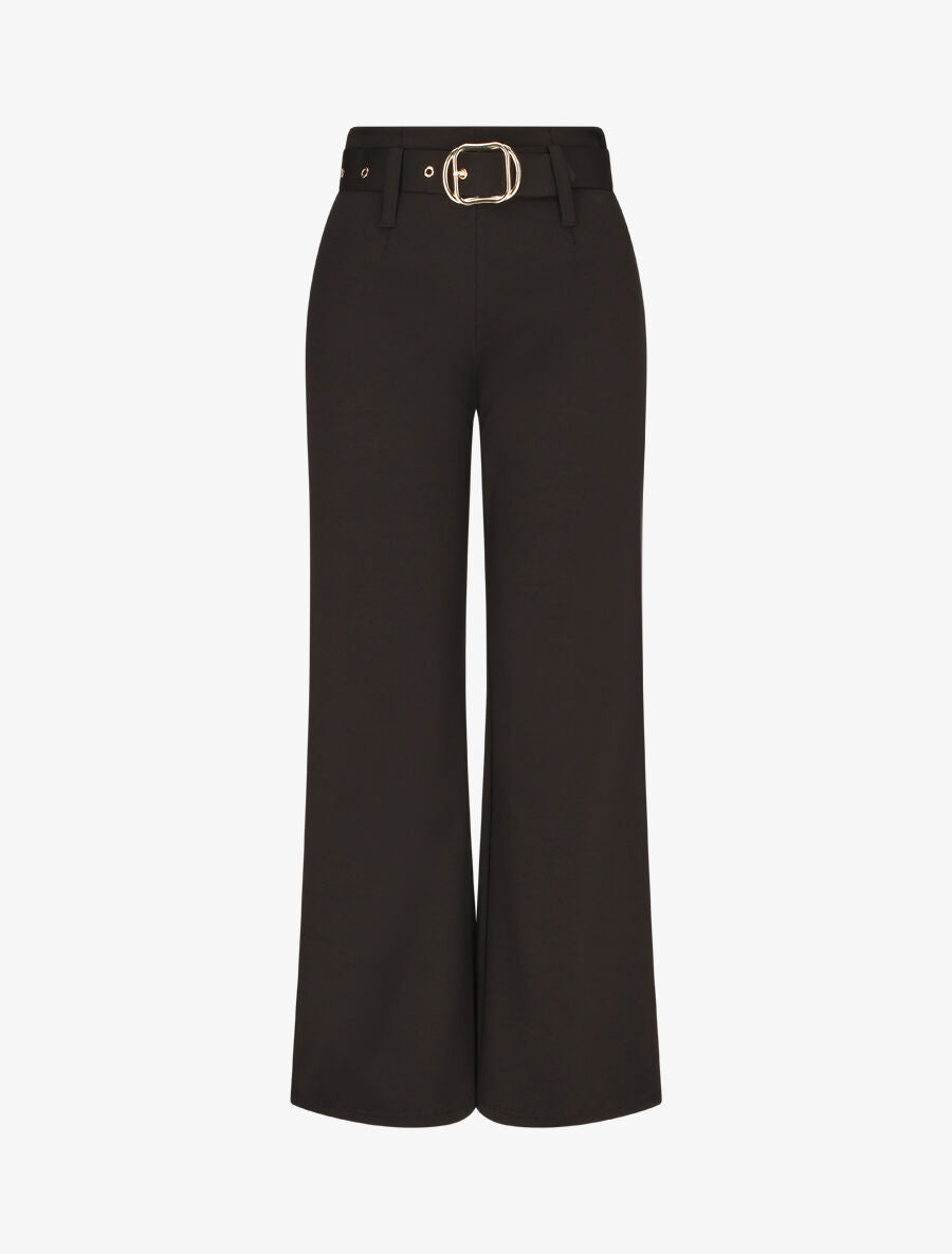 Pantalon uni ceinturé - Noir - 1