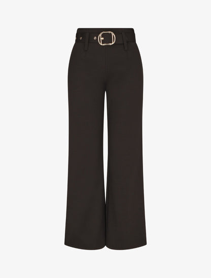 Pantalon uni ceinturé - Noir - 1