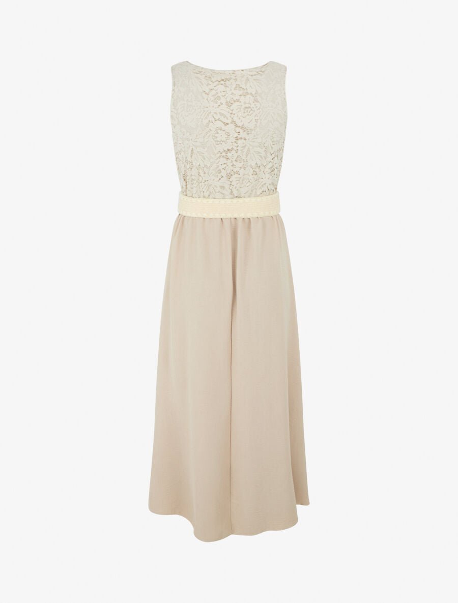 Robe longue à buste brodé - Beige - 2