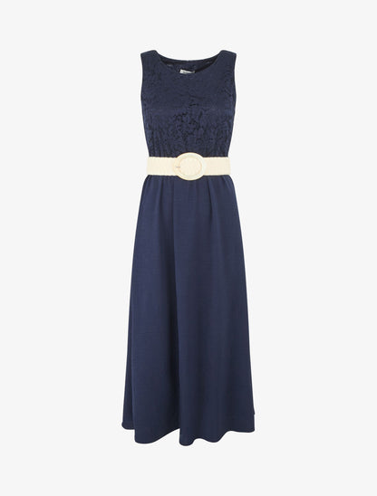 Robe longue à buste brodé - Marine - 1